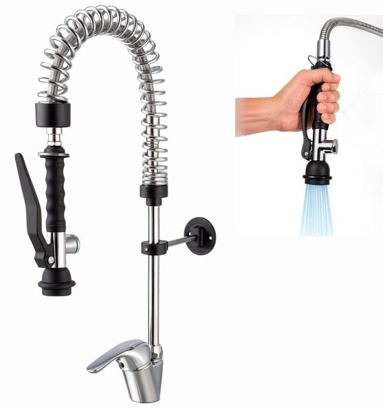 Rubinetto da cucina industriale, miscelatore monocomando, estraibile, con doccetta, sistema Eco Saver per ristoranti e uso domestico, design compatto e flessibile