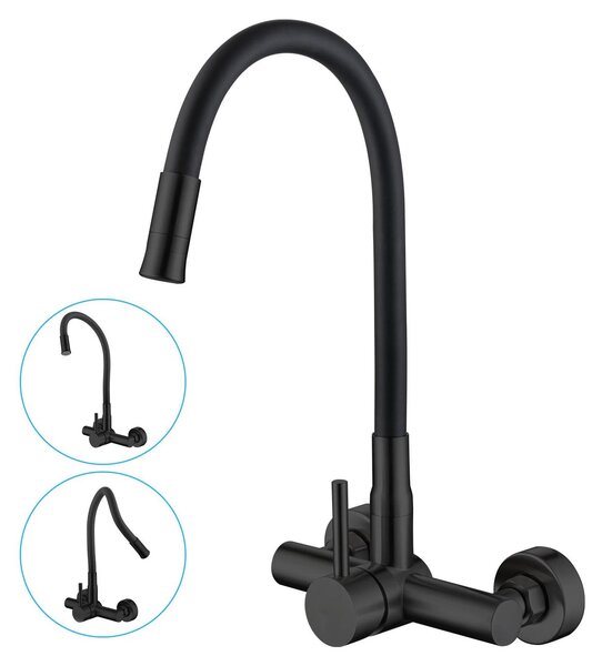 Rubinetto da cucina da montare a parete, colore nero, con attacco da 3/4 per lavastoviglie e lavatrice