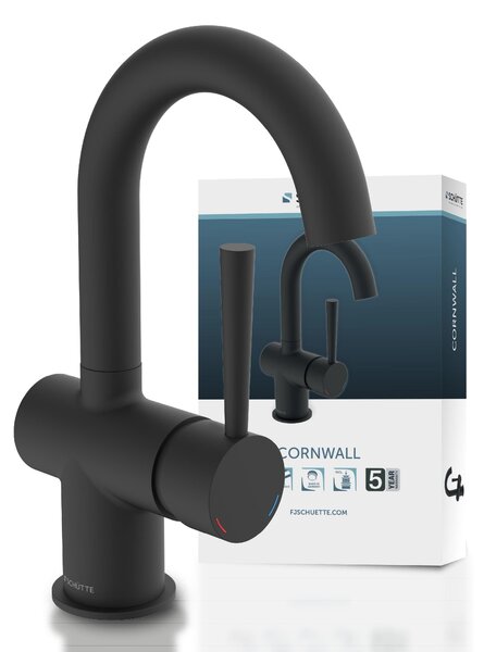 Rubinetto per lavabo con beccuccio alto, colore nero opaco, miscelatore monocomando