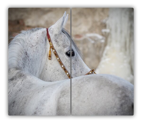Tagliere in vetro temperato Cavallo arabo bianco 60x52 cm