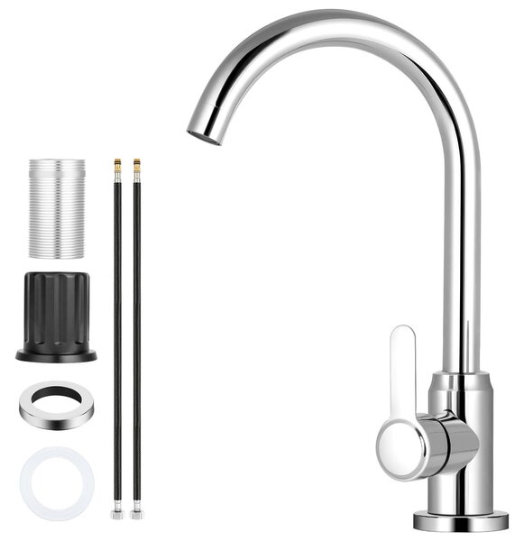 Rubinetto da cucina, miscelatore monocomando, acciaio inossidabile, bocchetta girevole a 360°