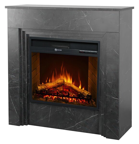 Camino elettrico caminetto da terra BELLINI Effetto Marmo Nero Made in Italy in legno Bianco Dimensioni 96 x35x h 96 cm Peso 35 kg Volume riscaldabile 30 m2