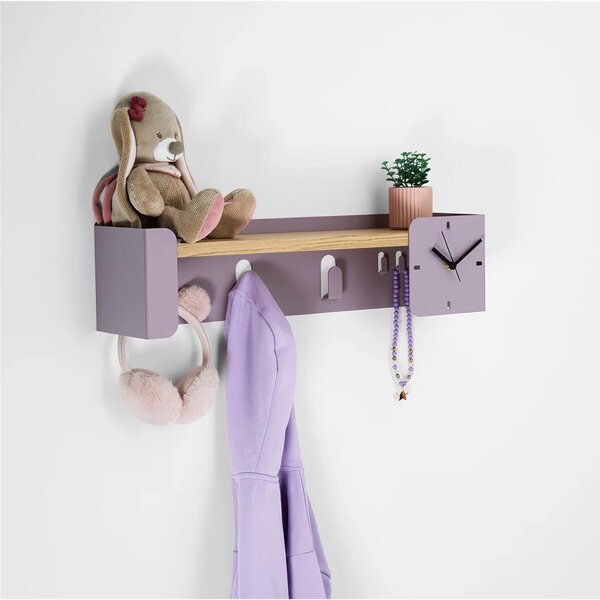 Mensola, appendiabito, svuotatasche, portachiavi ed orologio FLEXY Multifunzione Dimensioni 60x15x h 15 cm Portata massima 15 kg elemento in acciaio verniciato Violetta RAL 4009