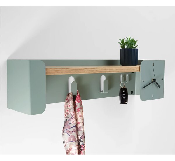Mensola, appendiabito, svuotatasche, portachiavi ed orologio FLEXY Multifunzione Dimensioni 60x15x h 15 cm Portata massima 15 kg elemento in acciaio Verde Eucalipto RAL 150 60 10