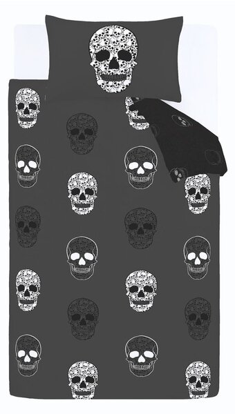 Set copripiumino e federa da bambini grigio scuro per letto singolo 135x200 cm Skulls – Catherine Lansfield