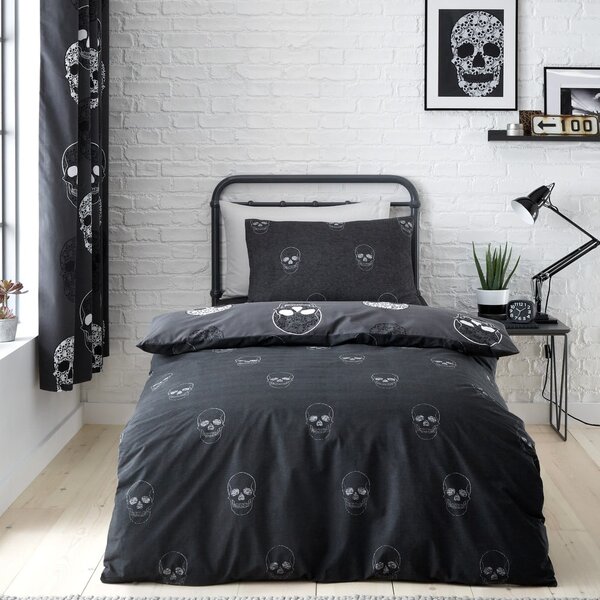 Set copripiumino e federa da bambini grigio scuro per letto singolo 135x200 cm Skulls – Catherine Lansfield