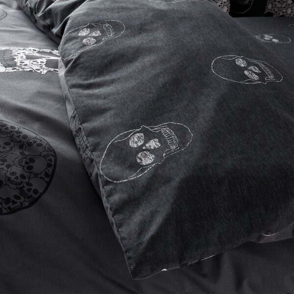 Set copripiumino e federa da bambini grigio scuro per letto singolo 135x200 cm Skulls – Catherine Lansfield