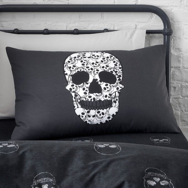 Set copripiumino e federa da bambini grigio scuro per letto singolo 135x200 cm Skulls – Catherine Lansfield
