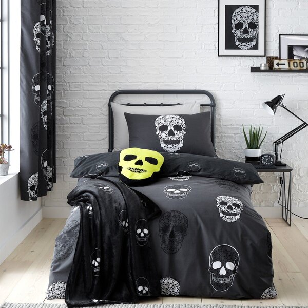 Set copripiumino e federa da bambini grigio scuro per letto singolo 135x200 cm Skulls – Catherine Lansfield