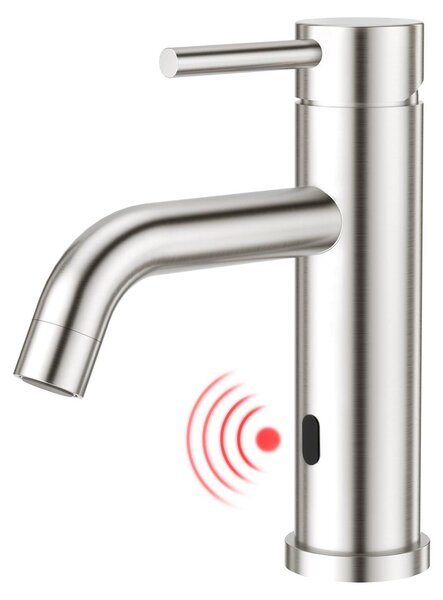Sensore a infrarossi per rubinetto del lavabo, miscelatore monocomando per bagno, finitura spazzolata