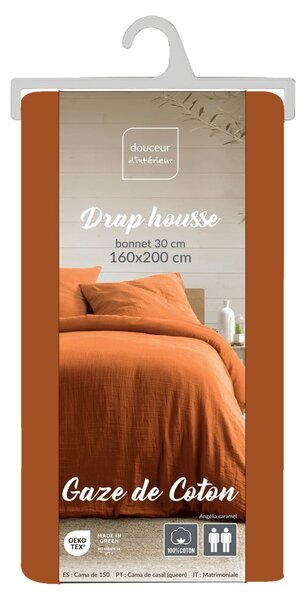 Lenzuolo con angoli arancione/marrone in mussola 160x200 cm Angelia – douceur d'intérieur