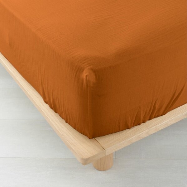 Lenzuolo con angoli arancione/marrone in mussola 140x190 cm Angelia – douceur d'intérieur