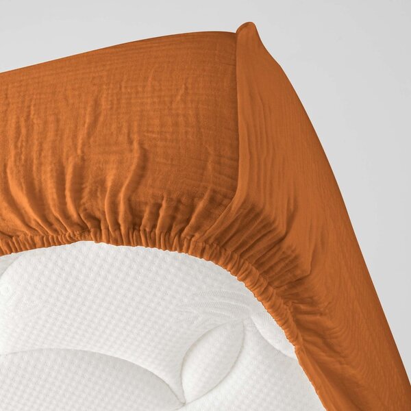 Lenzuolo con angoli arancione/marrone in mussola 140x190 cm Angelia – douceur d'intérieur