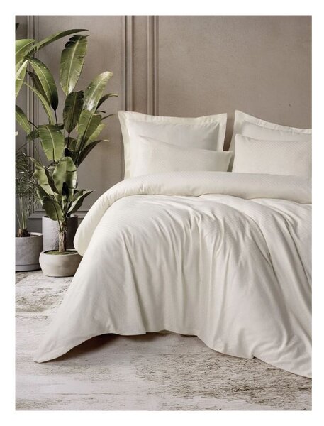 Set copripiumino e federa beige in cotone renforcé per letto matrimoniale ed esteso 240x220 cm Checkered – Mila Home Luxury
