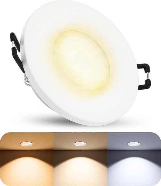 SSC-LUXon BEDA Faretto LED per ambienti umidi bianco rotondo IP65 - con lampadina GU10 LED LumiFLEX dimmerabile 6W - Faretto da incasso Lampada da soffitto per ambienti umidi