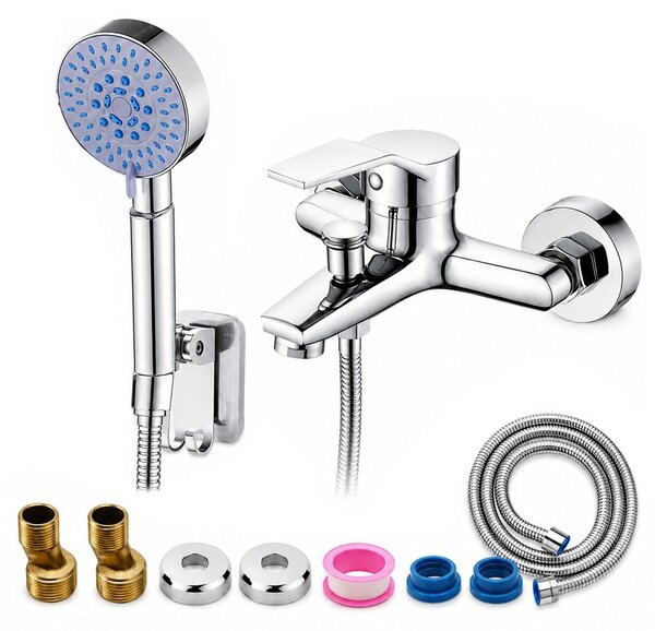 Rubinetto per vasca da bagno con doccetta manuale, miscelatore per vasca, cromato, realizzato in ottone