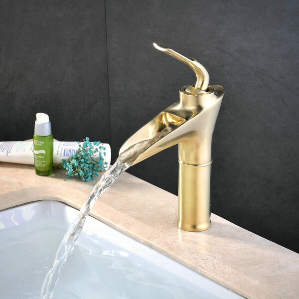 Rubinetteria da bagno in ottone dorato spazzolato, miscelatore per lavabo a cascata, miscelatore monocomando per lavabo con un foro