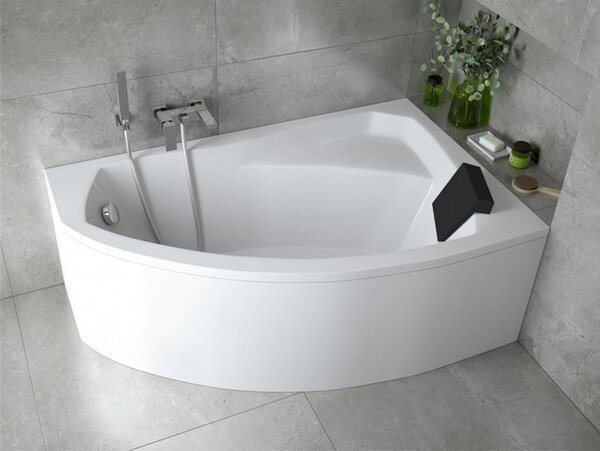 Vasca da bagno angolare 130x85 destra con grembiule in acrilico, set di scarico e piedini GRATIS | Set completo 5in1 Vasca da bagno originale in acrilico Siphon | BADLAND RIMA