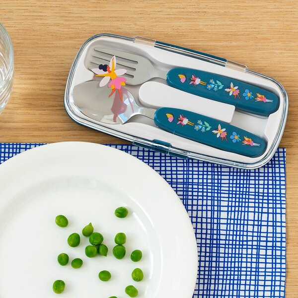Posate per bambini blu in acciaio inox 2 pz Fairies in the Garden – Rex London