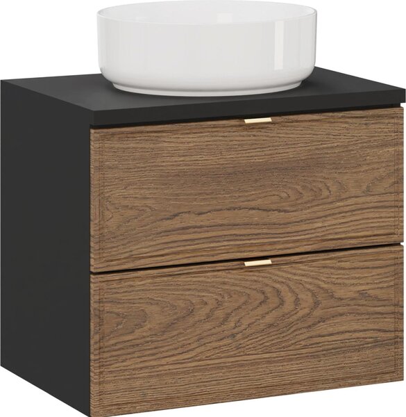 Mobile Bagno 60 Cm Rovere Nero Opaco Con Lavabo Da Appoggio Rotondo