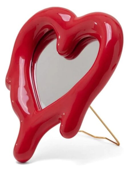 SPECCHIO CORNICE IN PORCELLANA E VETRO MELTED HEART RED CM. 30 H.35 SELETTI