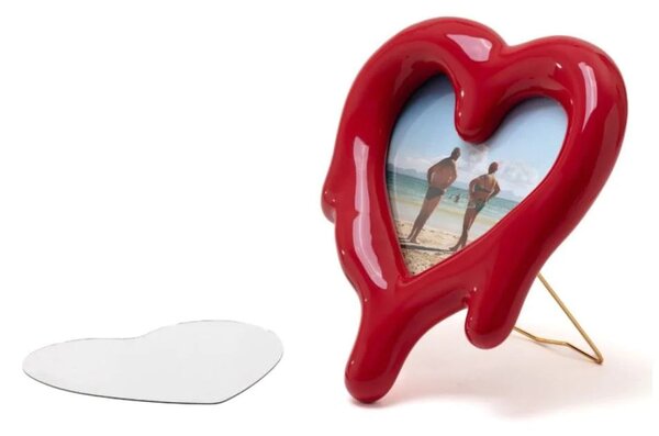 SPECCHIO CORNICE IN PORCELLANA E VETRO MELTED HEART RED CM. 30 H.35 SELETTI