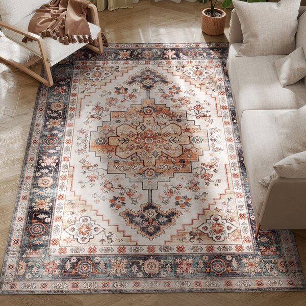 HOMCOM Tappeto Bohemien Antiscivolo e Lavabile a Pelo Corto per Soggiorno e Camera, 230x160 cm, Marrone | Aosom Italy