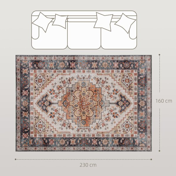 HOMCOM Tappeto Bohemien Antiscivolo e Lavabile a Pelo Corto per Soggiorno e Camera, 230x160 cm, Marrone | Aosom Italy