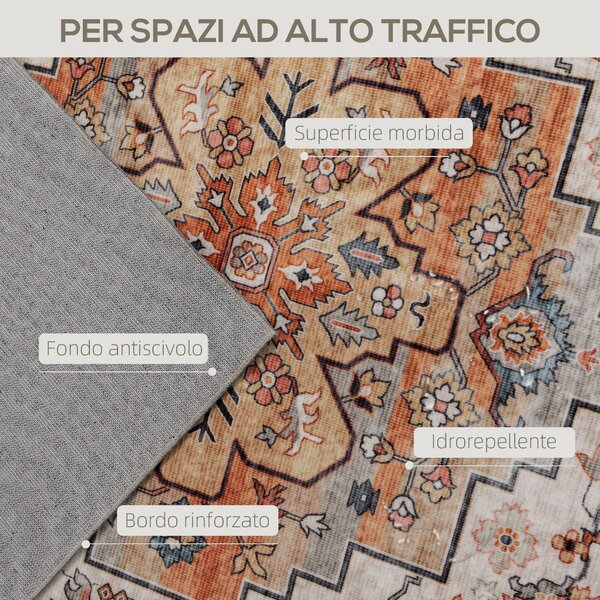 HOMCOM Tappeto Bohemien Antiscivolo e Lavabile a Pelo Corto per Soggiorno e Camera, 230x160 cm, Marrone | Aosom Italy