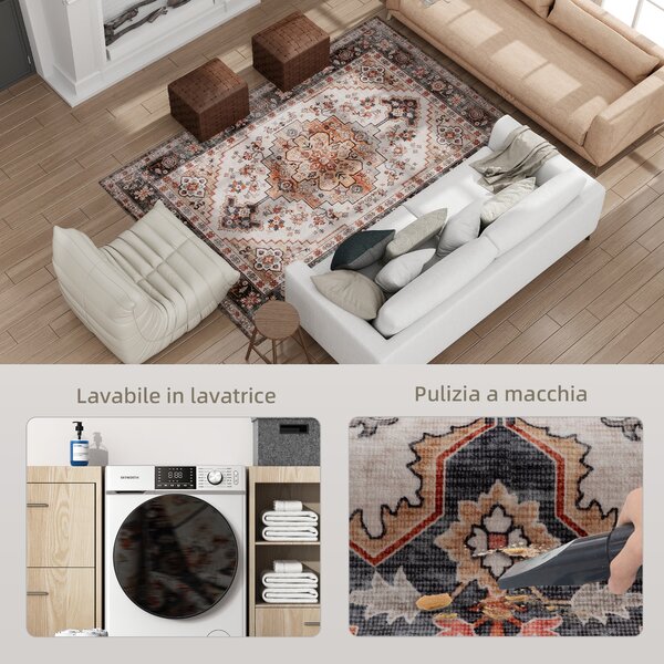 HOMCOM Tappeto Bohemien Antiscivolo e Lavabile a Pelo Corto per Soggiorno e Camera, 230x160 cm, Marrone | Aosom Italy