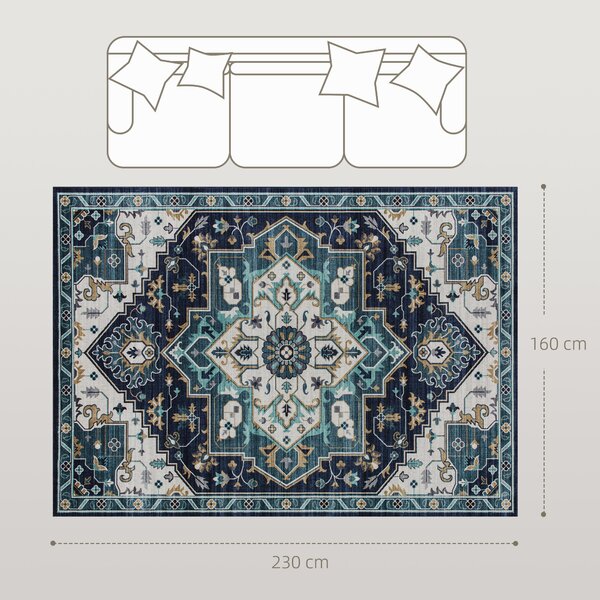 HOMCOM Tappeto Boho Antiscivolo e Lavabile a Pelo Corto per Soggiorno e Camera, 230x160 cm, Multicolore | Aosom Italy