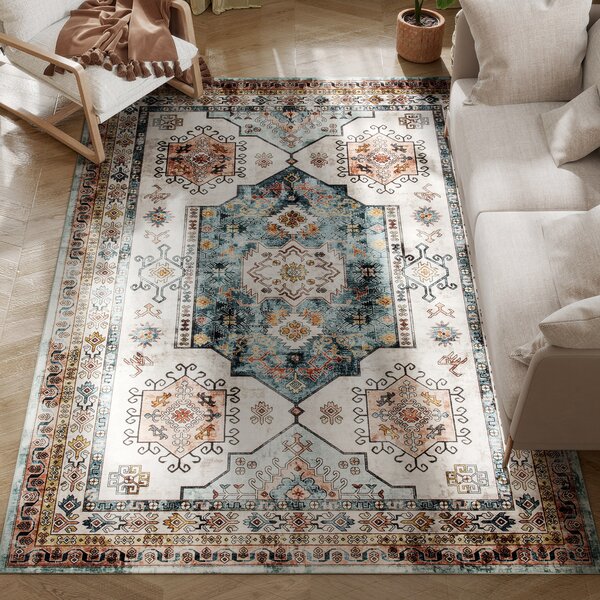 HOMCOM Tappeto Vintage Antiscivolo e Lavabile a Pelo Corto per Soggiorno e Camera, 230x160 cm, Multicolore | Aosom Italy