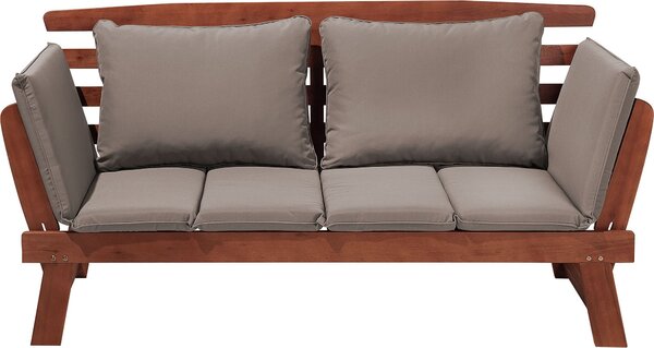 BELIANI Panchina da giardino in legno di eucalipto scuro cuscini taupe 2 posti con schienale ribaltabile stile moderno esterno