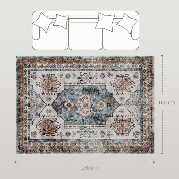 HOMCOM Tappeto Vintage Antiscivolo e Lavabile a Pelo Corto per Soggiorno e Camera, 230x160 cm, Multicolore | Aosom Italy