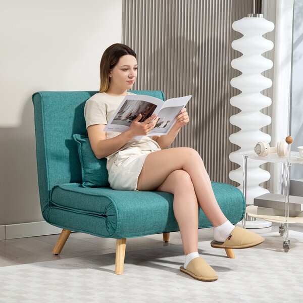 HOMCOM Poltrona convertibile 1 posto divano letto clic-clac 4 in 1 con supporto regolabile in 5 posizioni, cuscino incluso, verde | Aosom Italy