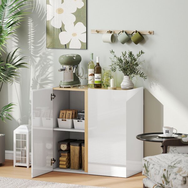 HOMCOM Credenza, Sideboard con ante Soft-Close, ripiano adattabile, per Soggiorno, Cucina, Sala da Pranzo, Bianco | Aosom Italy