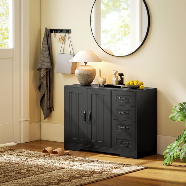 HOMCOM Sideboard, Mobiletto, stile moderno, 4 Cassetti, 1 Armadio, 105 x 40 x 76 cm, Nero | Aosom Italy