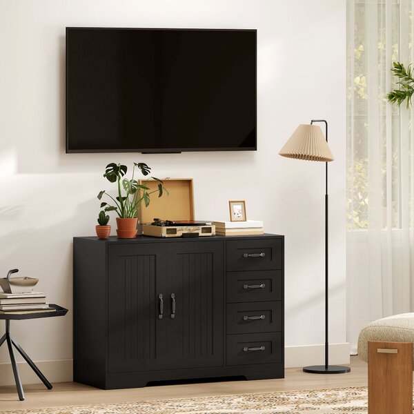 HOMCOM Sideboard, Mobiletto, stile moderno, 4 Cassetti, 1 Armadio, 105 x 40 x 76 cm, Nero | Aosom Italy