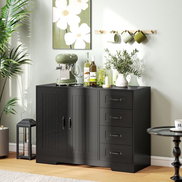 HOMCOM Sideboard, Mobiletto, stile moderno, 4 Cassetti, 1 Armadio, 105 x 40 x 76 cm, Nero | Aosom Italy
