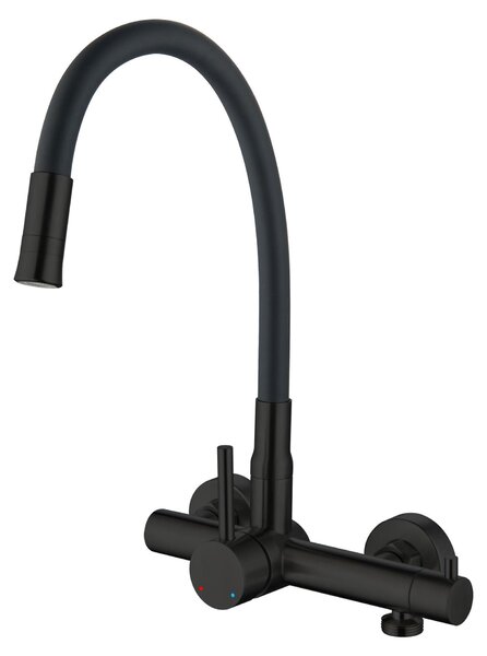 Rubinetto da cucina con attacco da 3/4 di pollice, beccuccio flessibile a 360°, 2 getti d'acqua, finitura nera opaca