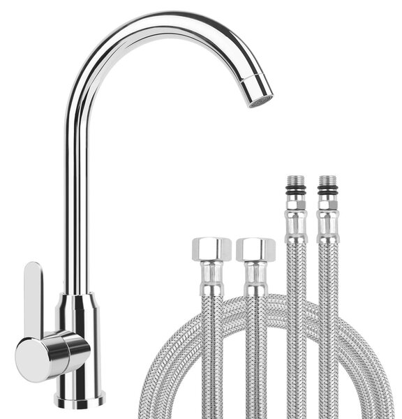 Rubinetto da cucina, attacco G3/8", monocomando, acciaio inossidabile, colore argento