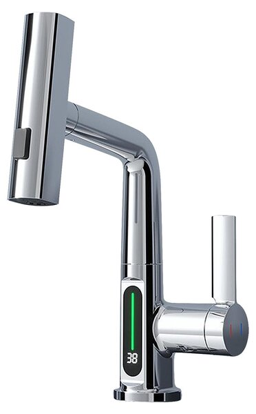 Rubinetto da cucina estraibile con indicatore LED della temperatura, girevole a 360 gradi, con 3 modalità di flusso dell'acqua, miscelatore per cucina e bagno