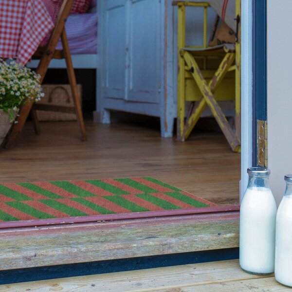 Zerbino in fibre di cocco 40x60 cm Pink & Green Half Stripes – Artsy Doormats