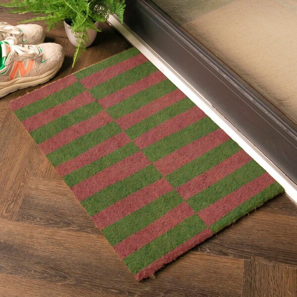 Zerbino in fibre di cocco 40x60 cm Pink & Green Half Stripes – Artsy Doormats
