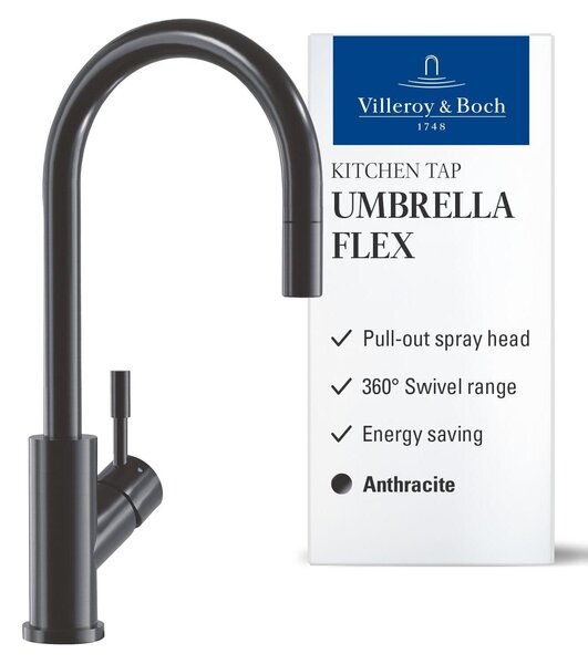 Rubinetto da cucina UMBRELLA FLEX con bocchetta estensibile, colore antracite
