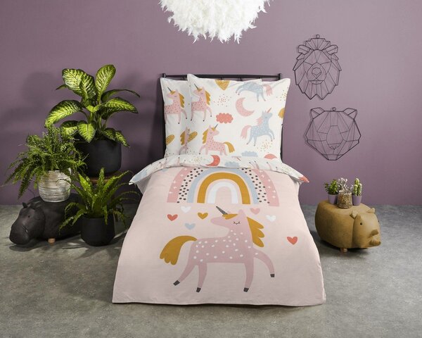 Set copripiumino e federa da bambini rosa in cotone per letto singolo 140x200 cm Unilove – Good Morning