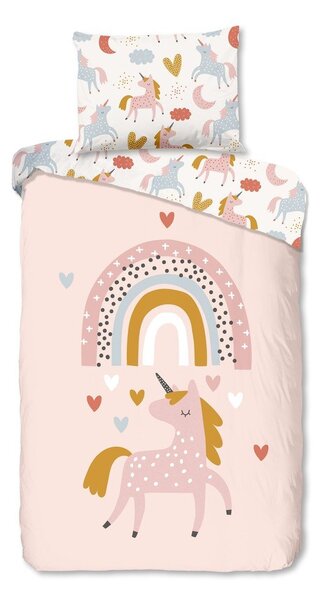 Set copripiumino e federa da bambini rosa in cotone per letto singolo 140x200 cm Unilove – Good Morning