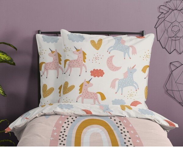 Set copripiumino e federa da bambini rosa in cotone per letto singolo 140x200 cm Unilove – Good Morning