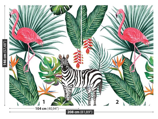 Carta da parati Zebra e fenicottero 104x70 cm