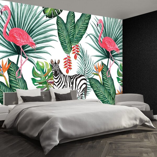 Carta da parati Zebra e fenicottero 104x70 cm